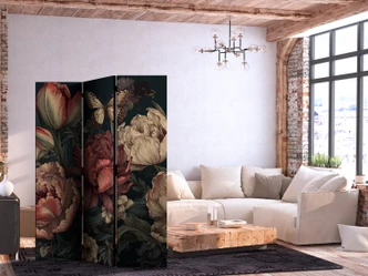 Paravent, Raumteiler freistehend, Trennwand - Floral Illustration on a Turquoise Background 