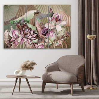 Leinwandbild 3 teilig, Heilige Lotos und Fanter 