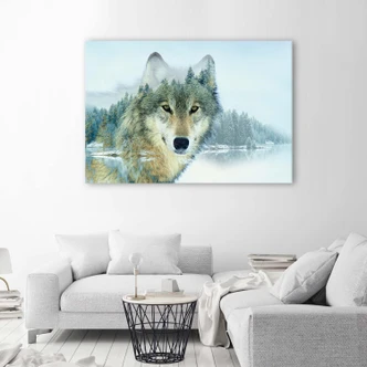 Canvasbillede, Ulv på en bjergbaggrund 
