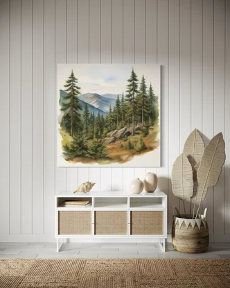 Leinwandbild Landschaft Berge Wald 