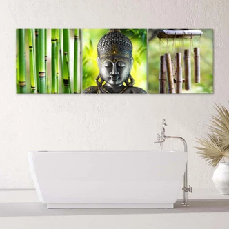 Leinwandbild 3-teilig, Buddha-Bambus 