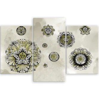 Leinwandbild 3 teilig, Florale geometrische Formen 