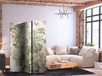 Paravent, Raumteiler freistehend, Trennwand - Retro Vintage Flowers in Soft Cream and Green Colors 