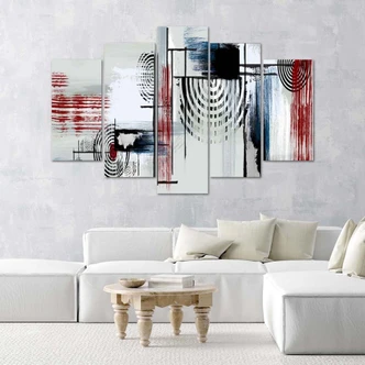 Leinwandbild 5 teilig, Abstrakt Rot Grau 
