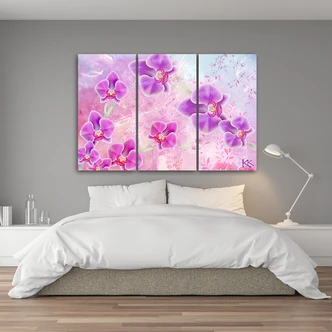 Leinwandbild 3 teilig, Orchideenblüten Abstraktion 