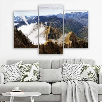 Leinwandbild 3-teilig, Berg Landschaft Nebel Natur 