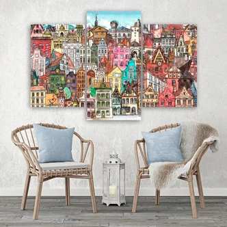 Leinwandbild 3 teilig, Fröhliche Stadt 
