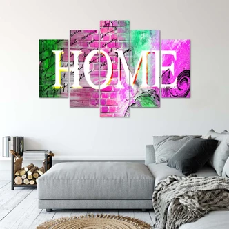 Leinwandbild 5 teilig, Home Wandinschrift Bunt 