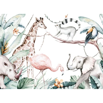 Animals SafariFriends wallpaper in white green - non-woven wallpaper Designwalls 2 - 2.55 x 3.5 m 