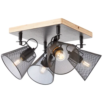 Spotbalken Tom, braun, 38 x 38 cm, Holz Deckenspots, dimmbar Spotbalken Tom, braun, 38 x 38 cm, Holz Deckenspots, dimmbar