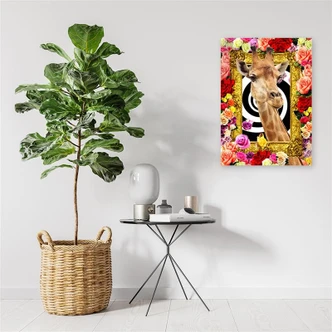 Leinwandbild, Giraffe und bunte Rosen 