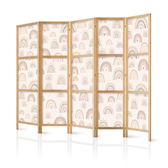 Japanischer Paravent, Raumteiler freistehend, Trennwand - Spring: Pastel Rainbows on a Rainy Day 