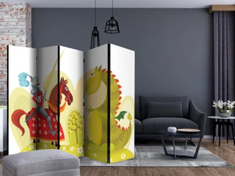 Paravent, Raumteiler freistehend, Trennwand -  Drache und Ritter , 5-teilig - 225x172 cm 
