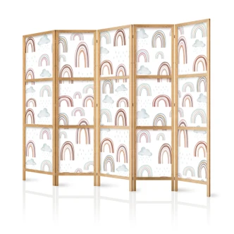 Japanischer Paravent, Raumteiler freistehend, Trennwand - Rainbows and Clouds 