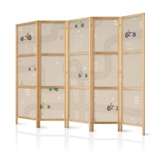 Japanischer Paravent, Raumteiler freistehend, Trennwand - Race on a beige background with stars 