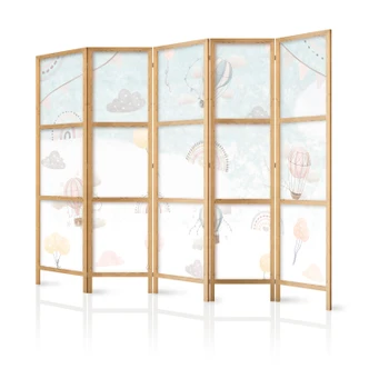 Japanischer Paravent, Raumteiler freistehend, Trennwand - Balloons in the Sky Among Rainbows and Stars 