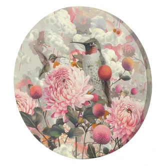 Rundes Leinwandbild Blumen mit Kolibris 