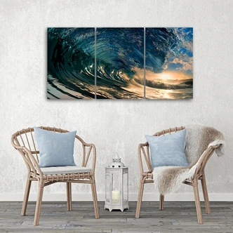 3-delige canvas print Golven Zee Oceaan Zon 