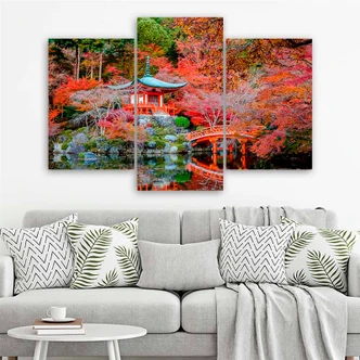 Leinwandbild 3-teilig, Japan Rote Landschaft 