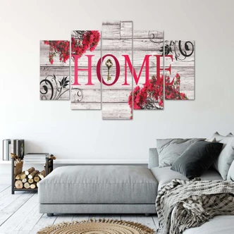 Leinwandbild 5 teilig, Home Holz Retro Rot 