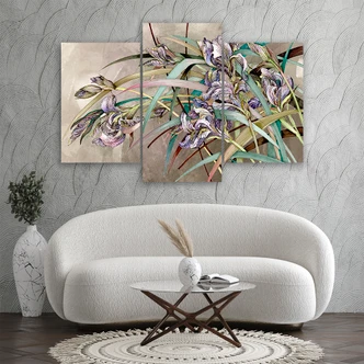 Leinwandbild 3 teilig, Iris Blumen im Wind 