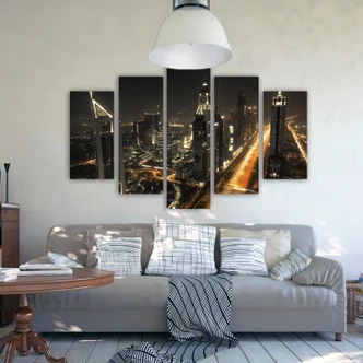 Wandbild 5-teilig, Dubai at Night Stadt Panorama 