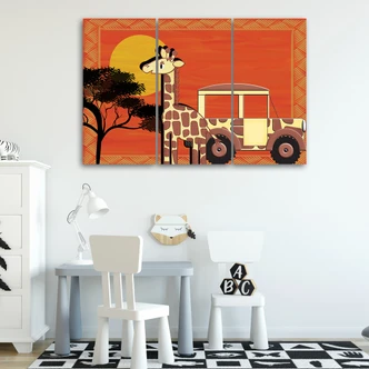 Leinwandbild 3-teilig, Giraffe Tiere Orange Kinder 
