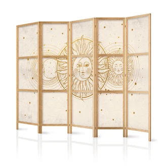 Japanischer Paravent, Raumteiler freistehend, Trennwand - Golden Sun and Moon: Artistic Retro 