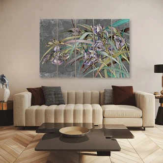 Leinwandbild 5 teilig, Iris Blumen im Wind 