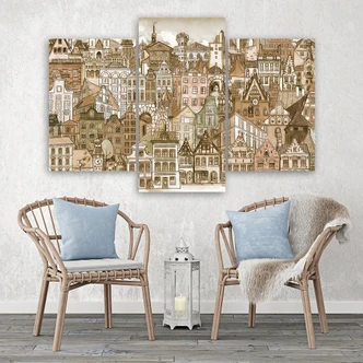 Leinwandbild 3 teilig, Fröhliche Stadt 
