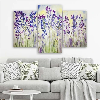 Leinwandbild 3-teilig, Feldblumen Violett 