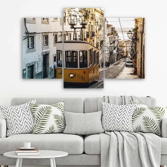 Leinwandbild 3-teilig, Straßenbahn Lissabon Stadt Gelb 
