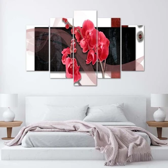 Leinwandbild 5 teilig, Rote Orchidee 