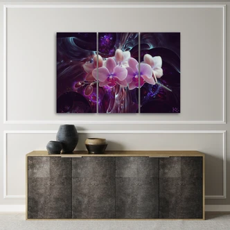Leinwandbild 3 teilig, Weiße Orchidee auf einem dunklen Hintergrund 
