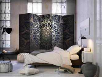 Paravent, Raumteiler freistehend, Trennwand -  Spinnennetz (Braun) , 5-teilig - 225x172 cm 