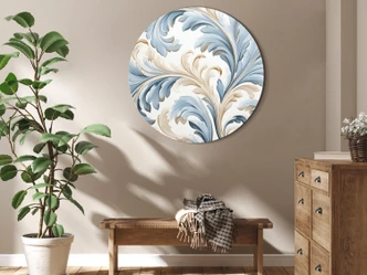 Rundes Leinwandbild Barocke Ornamente in Creme-Blau 