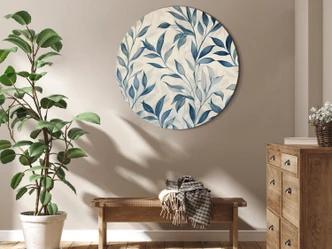 Rundes Leinwandbild Blaue Blätter: Zartes botanisches Motiv 