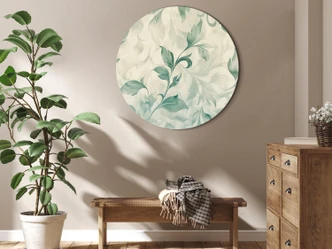 Rundes Leinwandbild Botanisches Aquarell-Motiv: Zarte grün-beige Blätter 