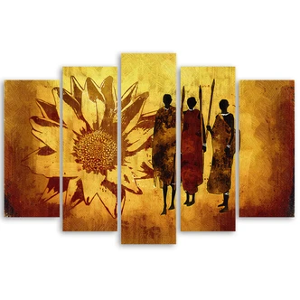 Leinwandbild 5 teilig, Afrika Sonnenblumen Gelb 