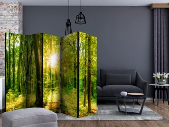 Paravent, Raumteiler freistehend, Trennwand - Forest Rays II, 5-teilig - einseitig bedruckt - 225x172 cm 