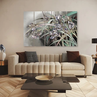 Leinwandbild 5 teilig, Iris Blumen im Wind 