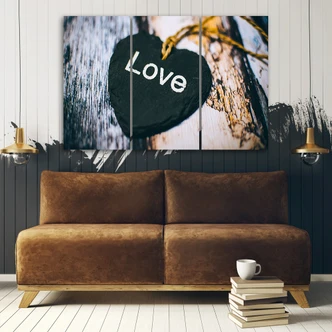 Leinwandbild 3-teilig, Herz Holz Love Shabby 