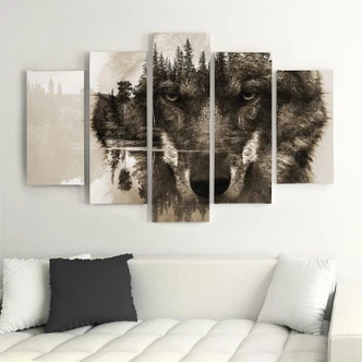 Wandbild 5-teilig, Wolf Wald Tiere Natur 