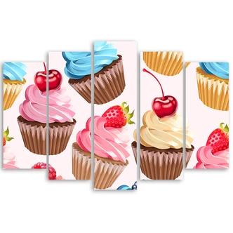 Leinwandbild 5 teilig, Süßigkeiten-Cupcakes 