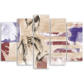 Leinwandbild 5 teilig, Weibliche Abstraktion Beige 
