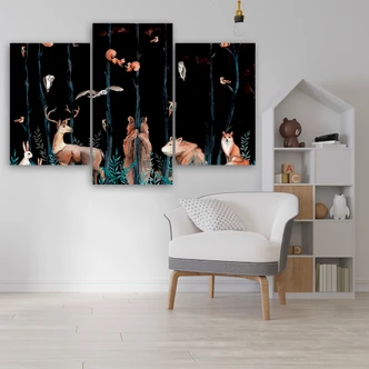 Leinwandbild 3 teilig, Waldtiere Hirschbär Fuchs 