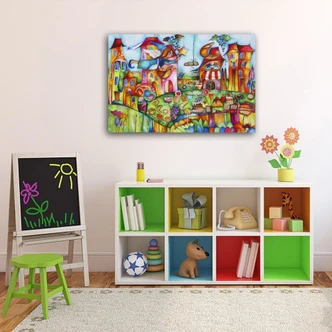 Canvas schilderij, kleurrijke stad 