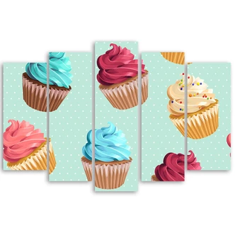 Leinwandbild 5 teilig, Cupcakes Süßigkeiten 