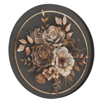 Rundes Leinwandbild Beige Blumen und Blätter 