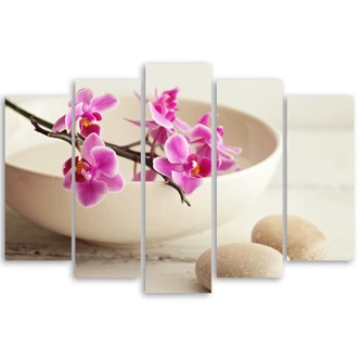 Leinwandbild 5 teilig, Orchid Bowl Blumen Beige 